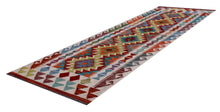 Load image into Gallery viewer, Kleurrijk Tapijt Laagpolig Handgeweven Wollen Vloerkleed - Koho Afghan Kelim 198x61