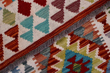 Load image into Gallery viewer, Kleurrijk Tapijt Laagpolig Handgeweven Wollen Vloerkleed - Koho Afghan Kelim 198x61
