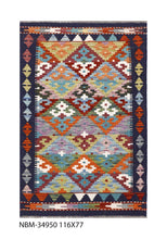 Load image into Gallery viewer, Kleurrijk Tapijt Laagpolig Handgeweven Wollen Vloerkleed - Koho Afghan Kelim 116x77