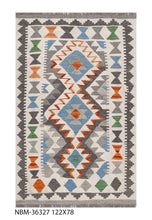 Load image into Gallery viewer, Kleurrijk Tapijt Laagpolig Handgeweven Wollen Vloerkleed - Koho Afghan Kelim 122x78