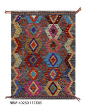 Load image into Gallery viewer, Kleurrijk Tapijt Laagpolig Handgeweven Wollen Vloerkleed - Koho Afghan Kelim 117x85