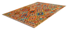 Load image into Gallery viewer, Kleurrijk Tapijt Laagpolig Handgeweven Wollen Vloerkleed - Koho Afghan Kelim 205x162