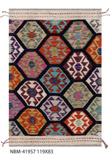 Load image into Gallery viewer, Kleurrijk Tapijt Laagpolig Handgeweven Wollen Vloerkleed - Koho Afghan Kelim 119x83