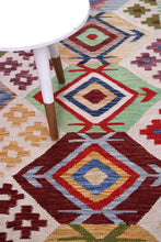Load image into Gallery viewer, Kleurrijk Tapijt Laagpolig Handgeweven Wollen Vloerkleed - Koho Afghan Kelim 187x128