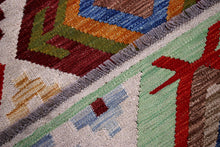 Load image into Gallery viewer, Kleurrijk Tapijt Laagpolig Handgeweven Wollen Vloerkleed - Koho Afghan Kelim 188x126