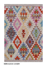Load image into Gallery viewer, Kleurrijk Tapijt Laagpolig Handgeweven Wollen Vloerkleed - Koho Afghan Kelim 131x89