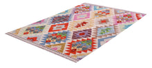 Load image into Gallery viewer, Kleurrijk Tapijt Laagpolig Handgeweven Wollen Vloerkleed - Koho Afghan Kelim 131x89