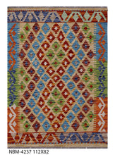 Load image into Gallery viewer, Kleurrijk Tapijt Laagpolig Handgeweven Wollen Vloerkleed - Koho Afghan Kelim 112x82