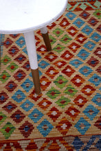 Load image into Gallery viewer, Kleurrijk Tapijt Laagpolig Handgeweven Wollen Vloerkleed - Koho Afghan Kelim 112x82