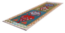 Load image into Gallery viewer, Kleurrijk Tapijt Laagpolig Handgeweven Wollen Vloerkleed - Koho Afghan Kelim 205x99