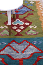 Load image into Gallery viewer, Kleurrijk Tapijt Laagpolig Handgeweven Wollen Vloerkleed - Koho Afghan Kelim 205x99