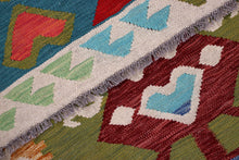 Load image into Gallery viewer, Kleurrijk Tapijt Laagpolig Handgeweven Wollen Vloerkleed - Koho Afghan Kelim 205x99