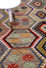 Load image into Gallery viewer, Kleurrijk Tapijt Laagpolig Handgeweven Wollen Vloerkleed - Koho Afghan Kelim 303x211