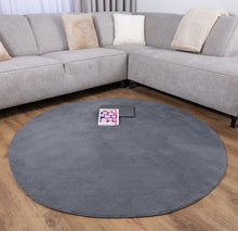 Load image into Gallery viewer, Antraciet Rond Tapijt Laagpolig Rond Vloerkleed met Anti Slip Koho Soft Comfort Wasbaar op 30°