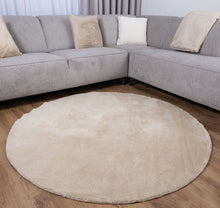 Load image into Gallery viewer, Beige Rond Tapijt Laagpolig Rond Vloerkleed met Anti Slip Koho Soft Comfort Wasbaar op 30°