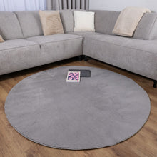 Load image into Gallery viewer, Grijs Rond Tapijt Laagpolig Rond Vloerkleed met Anti Slip Koho Soft Comfort Wasbaar op 30°