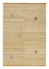 Load image into Gallery viewer, Geel Tapijt Laagpolig Handgeweven Wollen Vloerkleed - Koho Afghan Modern Kelim 206x147