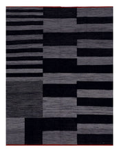 Load image into Gallery viewer, Grijs/Zwart Tapijt Laagpolig Handgeweven Wollen Vloerkleed - Koho Afghan Modern Kelim 210x162