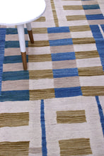 Load image into Gallery viewer, Blauw Tapijt Laagpolig Handgeweven Wollen Vloerkleed - Koho Afghan Modern Kelim 288x199