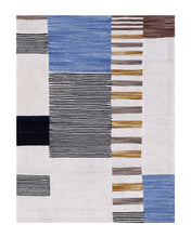 Load image into Gallery viewer, Blauw Tapijt Laagpolig Handgeweven Wollen Vloerkleed - Koho Afghan Modern Kelim 143x108