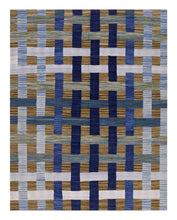 Load image into Gallery viewer, Blauw Tapijt Laagpolig Handgeweven Wollen Vloerkleed - Koho Afghan Modern Kelim 188x146