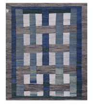 Load image into Gallery viewer, Blauw Tapijt Laagpolig Handgeweven Wollen Vloerkleed - Koho Afghan Modern Kelim 164x141