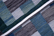 Load image into Gallery viewer, Blauw Tapijt Laagpolig Handgeweven Wollen Vloerkleed - Koho Afghan Modern Kelim 164x141