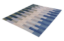 Load image into Gallery viewer, Blauw Tapijt Laagpolig Handgeweven Wollen Vloerkleed - Koho Afghan Modern Kelim 193x154