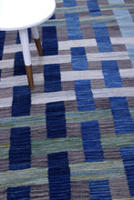 Load image into Gallery viewer, Blauw Tapijt Laagpolig Handgeweven Wollen Vloerkleed - Koho Afghan Modern Kelim 296x203