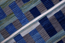 Load image into Gallery viewer, Blauw Tapijt Laagpolig Handgeweven Wollen Vloerkleed - Koho Afghan Modern Kelim 296x203