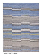 Load image into Gallery viewer, Blauw Tapijt Laagpolig Handgeweven Wollen Vloerkleed - Koho Afghan Modern Kelim 228x168