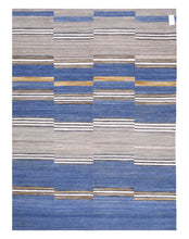 Load image into Gallery viewer, Blauw Tapijt Laagpolig Handgeweven Wollen Vloerkleed - Koho Afghan Modern Kelim 222x165