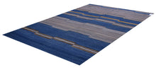 Load image into Gallery viewer, Blauw Tapijt Laagpolig Handgeweven Wollen Vloerkleed - Koho Afghan Modern Kelim 222x165