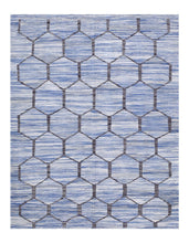 Load image into Gallery viewer, Blauw Tapijt Laagpolig Handgeweven Wollen Vloerkleed - Koho Afghan Modern Kelim 199x151