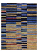 Load image into Gallery viewer, Blauw Tapijt Laagpolig Handgeweven Wollen Vloerkleed - Koho Afghan Modern Kelim 290x212
