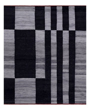 Load image into Gallery viewer, Zwart Tapijt Laagpolig Handgeweven Wollen Vloerkleed - Koho Afghan Modern Kelim 202x165