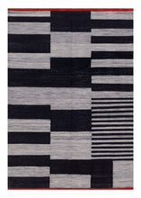 Load image into Gallery viewer, Zwart Tapijt Laagpolig Handgeweven Wollen Vloerkleed - Koho Afghan Modern Kelim 226x159