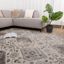 Load image into Gallery viewer, Beige met Grijs Tapijt Bloemen Design Laagpolig Vloerkleed Koho Impressive