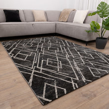 Load image into Gallery viewer, Zwart Tapijt Lijnen Design Laagpolig Vloerkleed Koho Impressive