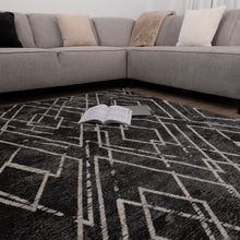 Load image into Gallery viewer, Zwart Tapijt Lijnen Design Laagpolig Vloerkleed Koho Impressive