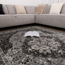 Load image into Gallery viewer, Zwart met Grijs Tapijt Vintage Design Laagpolig Vloerkleed Koho Impressive
