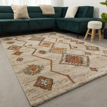 Load image into Gallery viewer, Crème/Oranje Kleurrijk Tapijt Dik Kwaliteitsvol Laagpolig Vloerkleed Koho Belgian Premium Scandinavisch Berber Design
