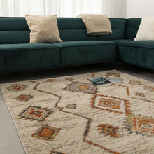Load image into Gallery viewer, Crème/Oranje Kleurrijk Tapijt Dik Kwaliteitsvol Laagpolig Vloerkleed Koho Belgian Premium Scandinavisch Berber Design