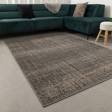 Load image into Gallery viewer, Donkergrijs met Rood Tapijt Laagpolig Vloerkleed Koho Belgian Design