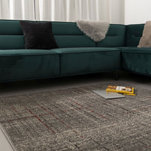 Load image into Gallery viewer, Donkergrijs met Rood Tapijt Laagpolig Vloerkleed Koho Belgian Design