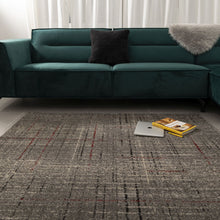 Load image into Gallery viewer, Donkergrijs met Rood Tapijt Laagpolig Vloerkleed Koho Belgian Design