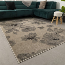 Load image into Gallery viewer, Beige met Grijs Tapijt Laagpolig Vloerkleed Koho Belgian Design Bloemenpatroon