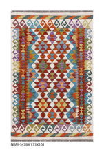 Load image into Gallery viewer, Kleurrijk Tapijt Laagpolig Handgeweven Wollen Vloerkleed - Koho Afghan Kelim 153x101
