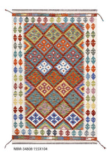 Load image into Gallery viewer, Kleurrijk Tapijt Laagpolig Handgeweven Wollen Vloerkleed - Koho Afghan Kelim 155x104
