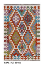 Load image into Gallery viewer, Kleurrijk Tapijt Laagpolig Handgeweven Wollen Vloerkleed - Koho Afghan Kelim 117x80
